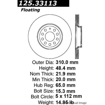 CENTRIC PARTS Premium High Carbon Alloy Brake Rotor, 125.33113 125.33113